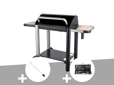 Barbecue charbon vulcano 3000 + kit tournebroche + malette 8 accessoires inox -