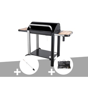 Barbecue charbon vulcano 3000 + kit tournebroche + malette 8 accessoires inox -