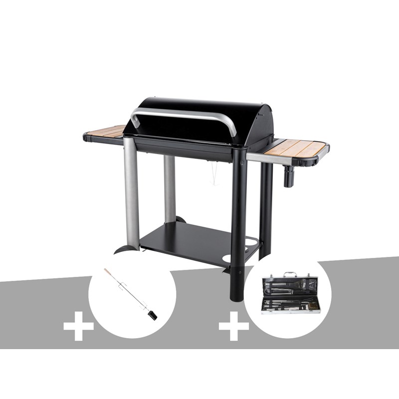 Somagic - Barbecue charbon vulcano 3000 + kit tournebroche + malette 8 accessoires inox -
