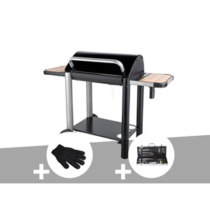Barbecue charbon vulcano 3000 + gant de protection + malette 8 accessoires inox