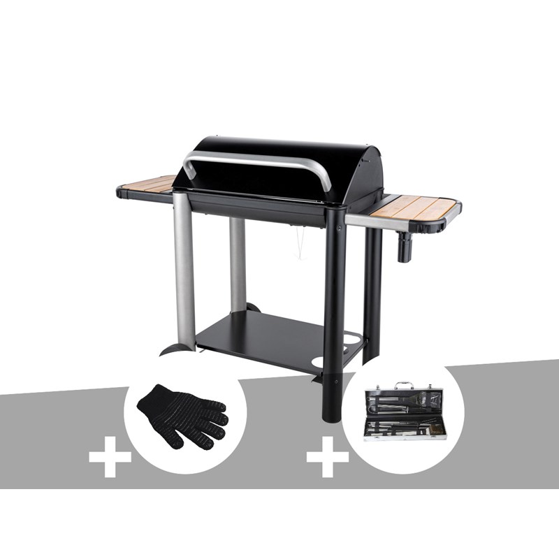 Somagic - Barbecue charbon vulcano 3000 + gant de protection + malette 8 accessoires inox