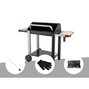 Barbecue charbon vulcano 3000 + kit tournebroche + gant de protection + malette