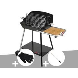 Barbecue horizontal et vertical excel grill + gant de protection + kit tournebro