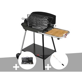 Barbecue horizontal et vertical excel grill + malette 8 accessoires inox + kit t