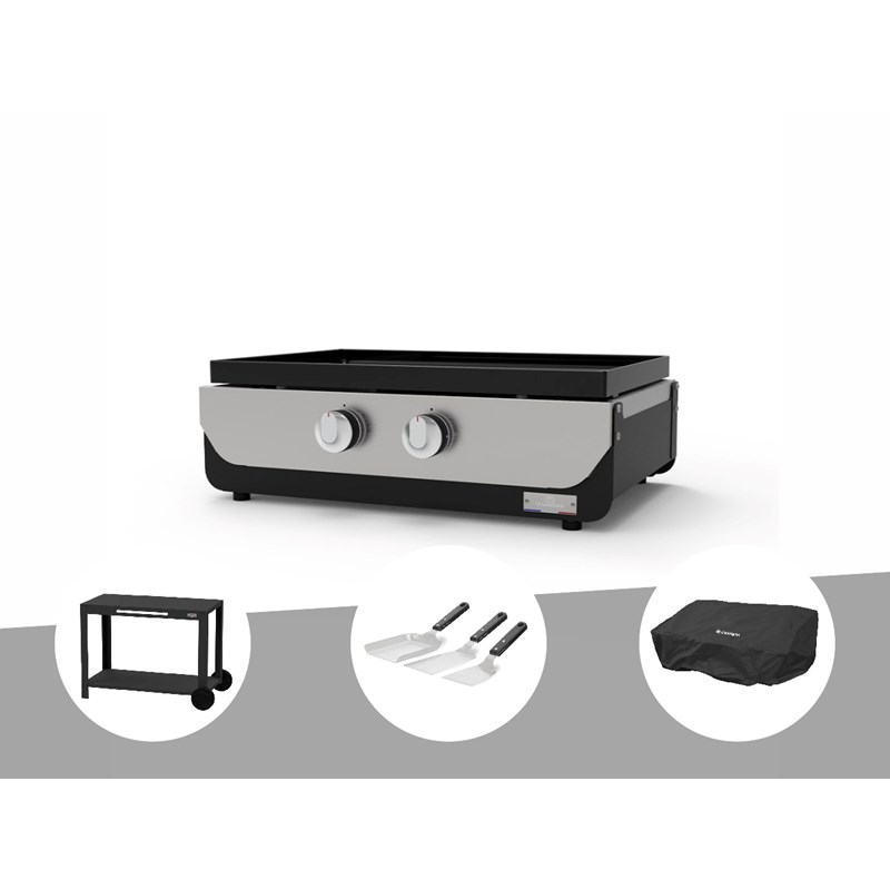 Le Marquier - Plancha original gaz 260 duo + desserte + kit 3 spatules + housse de protection