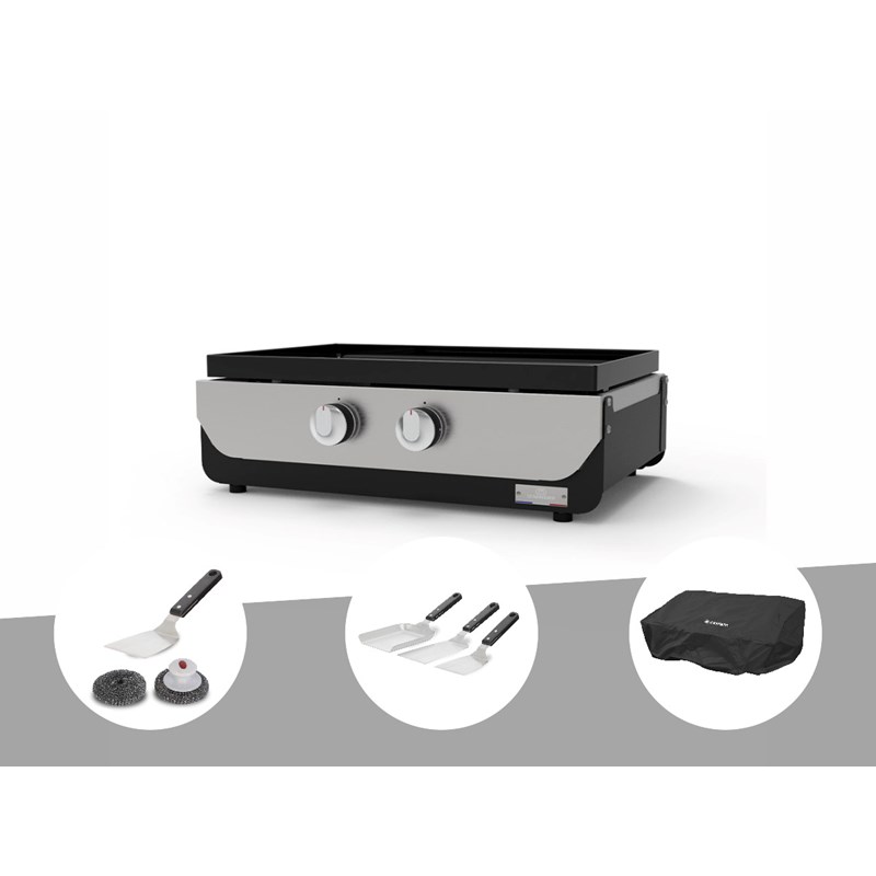 Le Marquier - Plancha original gaz 260 duo + kit 3 spatules + kit de nettoyage + housse de pro