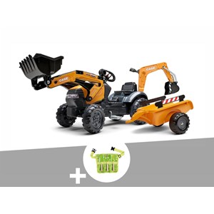 Tractopelle enfant case ce avec remorque + excavatrice 2 à 5 ans + ceinture avec