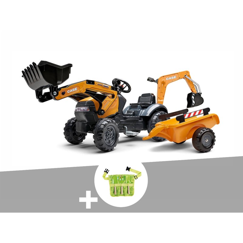 Tractopelle enfant case ce avec remorque + excavatrice 2 à 5 ans + ceinture avec
