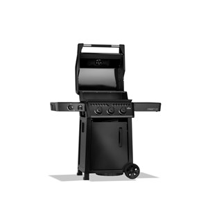 Barbecue gaz freestyle noir 3 brûleurs et 1 réchaud latéral, avec porte et brûle