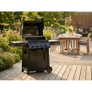 Barbecue gaz freestyle noir 4 brûleurs + 1 réchaud latéral, avec porte et brûleu
