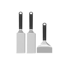 Kit de démarrage pour plancha avec 2 spatules inox aux bords biseautés et 1 grat