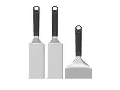 Kit de démarrage pour plancha avec 2 spatules inox aux bords biseautés et 1 grat