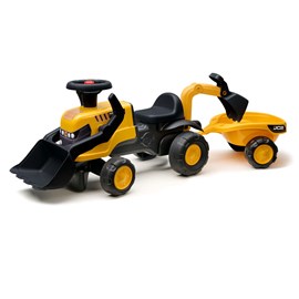 Porteur enfant tractopelle jcb roues silencieuses, excavatrice et remorque 1 à 3