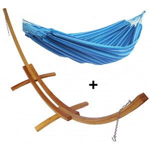 Set support bois avec hamac double bleu ciel