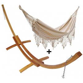 Set support bois avec hamac double franges écru