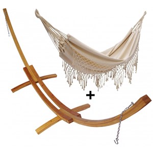 Set support bois avec hamac double franges écru