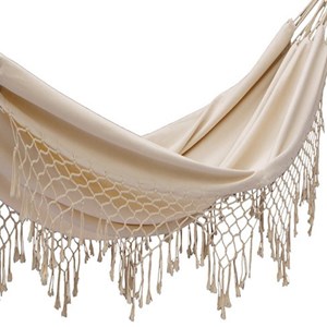 Set support bois avec hamac double franges écru