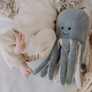 Peluche bruit blanc rechargeable olly la pieuvre grise
