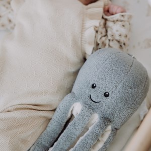 Peluche bruit blanc rechargeable olly la pieuvre grise