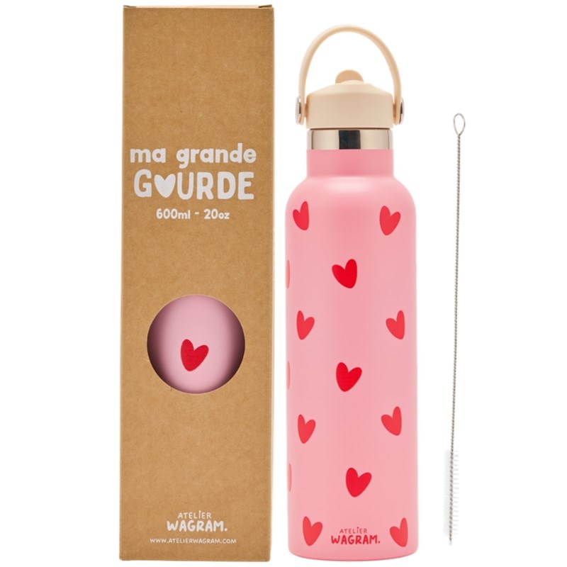Gourde isotherme coeurs rouges (600 ml)