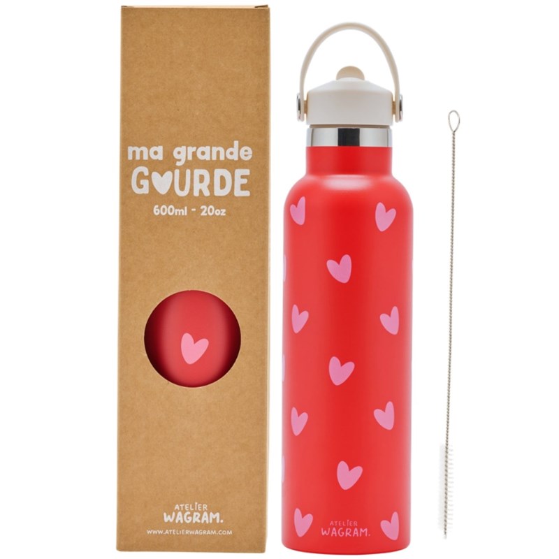 Gourde isotherme coeurs roses (600 ml)