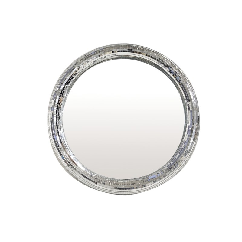 Miroir disco forme ronde avec facettes coloris argent