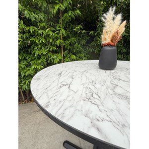 Table ronde de jardin en acier et plateau hpl