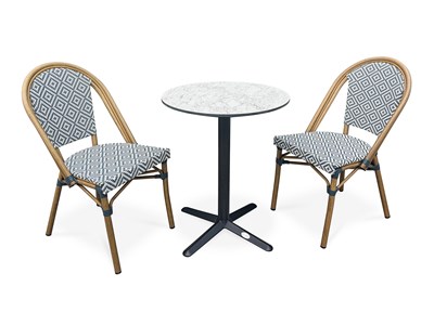 Ensemble repas de jardin 2 places en acier et plateau en hpl - bleu