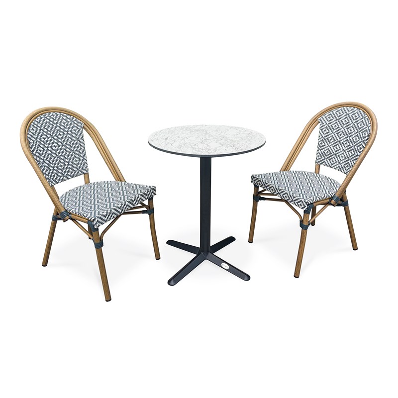 Ensemble repas de jardin 2 places en acier et plateau en hpl
