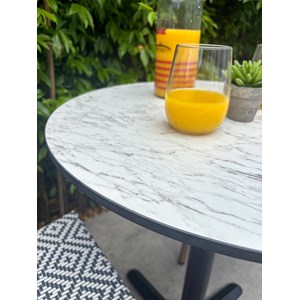 Ensemble repas de jardin 2 places en acier et plateau en hpl - bleu