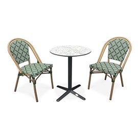 Ensemble repas de jardin 2 places en acier et plateau en hpl - vert