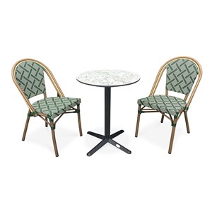 Ensemble repas de jardin 2 places en acier et plateau en hpl - vert