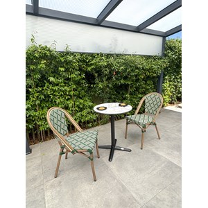 Ensemble repas de jardin 2 places en acier et plateau en hpl