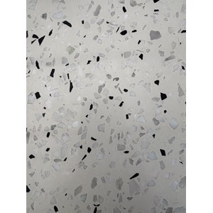 Table ronde de jardin en acier et plateau terrazzo