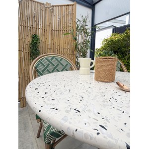 Table ronde de jardin en acier et plateau terrazzo