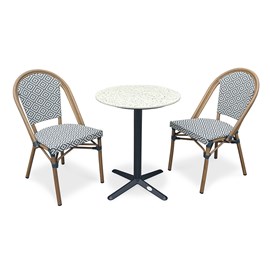 Ensemble repas de jardin 2 places en acier et plateau terrazzo - bleu