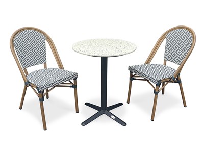 Ensemble repas de jardin 2 places en acier et plateau terrazzo - bleu