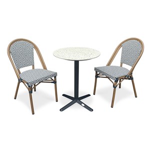 Ensemble repas de jardin 2 places en acier et plateau terrazzo - bleu