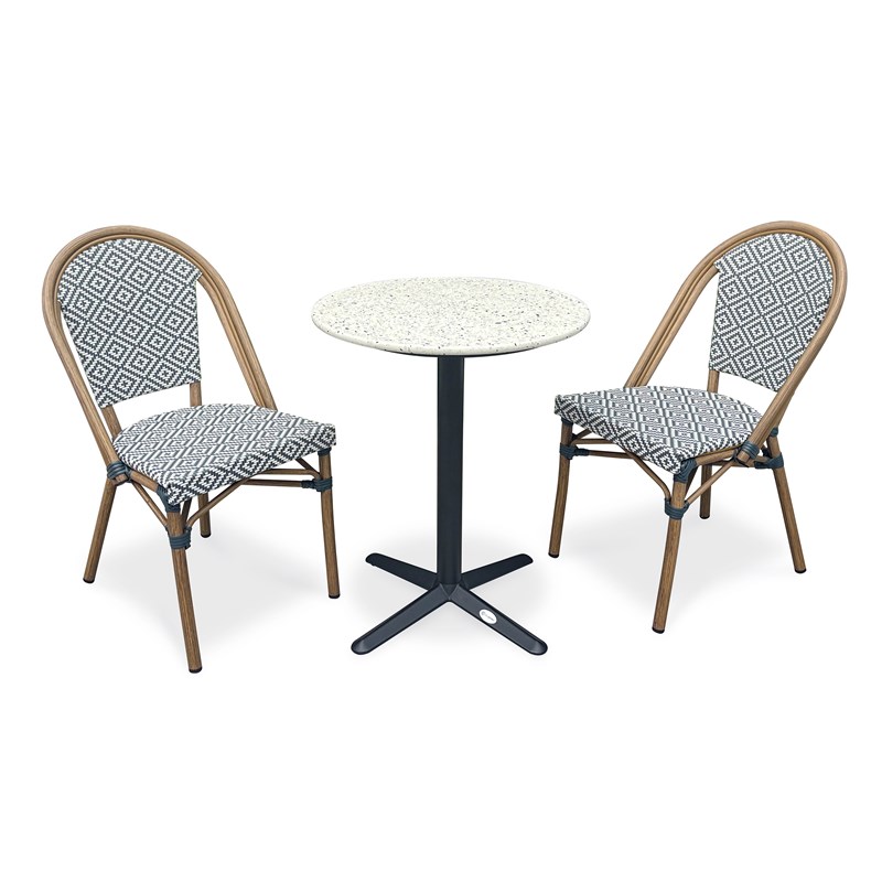 Ensemble repas de jardin 2 places en acier et plateau terrazzo