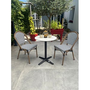 Ensemble repas de jardin 2 places en acier et plateau terrazzo - bleu