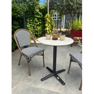Ensemble repas de jardin 2 places en acier et plateau terrazzo - bleu