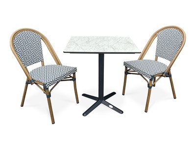 Ensemble repas de jardin 2 places en acier et plateau en hpl - bleu