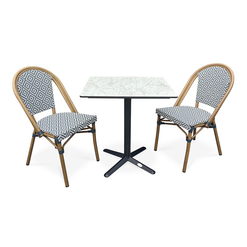 Ensemble repas de jardin 2 places en acier et plateau en hpl