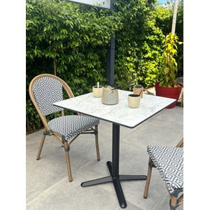 Ensemble repas de jardin 2 places en acier et plateau en hpl