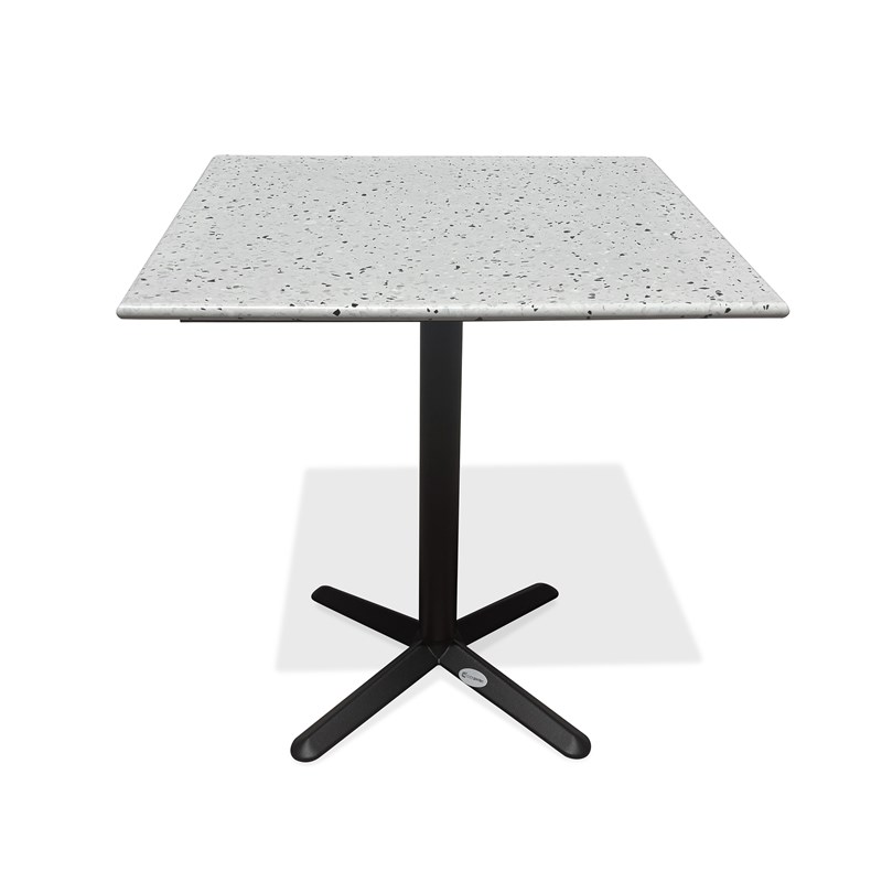 Table carrée de jardin en acier et plateau terrazzo