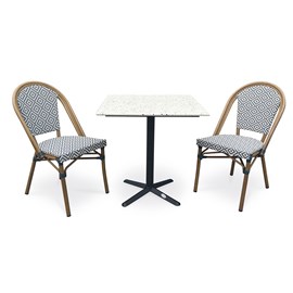 Ensemble repas de jardin 2 places en acier et plateau terrazzo - bleu