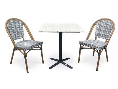 Ensemble repas de jardin 2 places en acier et plateau terrazzo - bleu