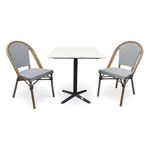 Ensemble repas de jardin 2 places en acier et plateau terrazzo - bleu