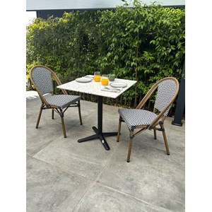 Ensemble repas de jardin 2 places en acier et plateau terrazzo