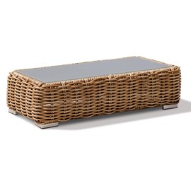 Table basse en résine tressée et plateau verre
